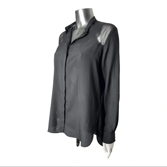 All  Saints Joelle Shirt Black Sheer Long Sleeve Blouse Button Down Shirt Size 4 - Picture 2 of 8